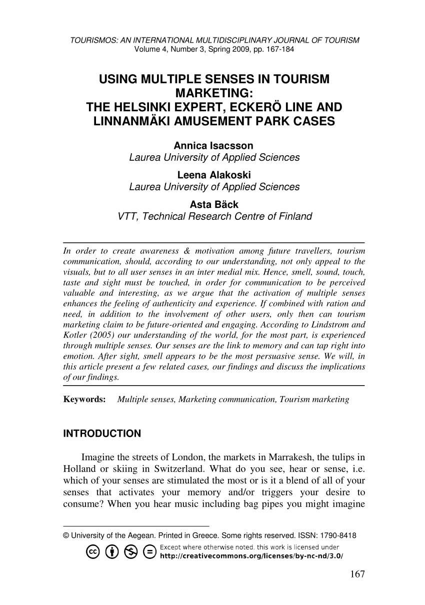 PDF) Using multiple senses in tourism marketing: The Helsinki expert, Eckerö  Line and Linnanmäki amusement park cases