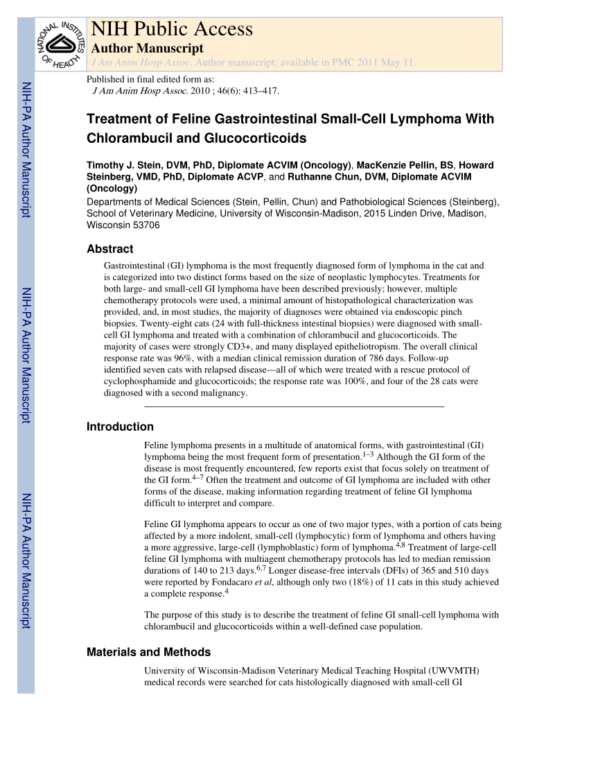 (PDF) Treatment of Feline Gastrointestinal SmallCell Lymphoma With