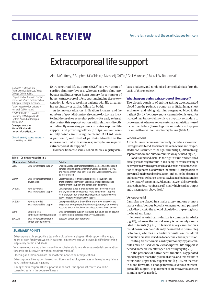 Pdf Extracorporeal Life Support