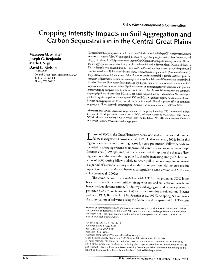 PDF) Cropping Intensity Impacts on Soil Aggregation and Carbon