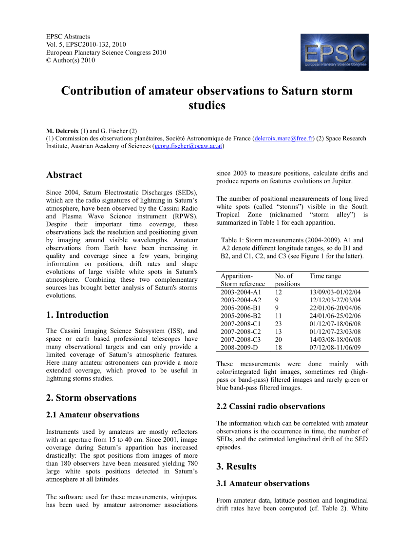 (PDF) Contribution of amateur observations to Saturn storm  picture image