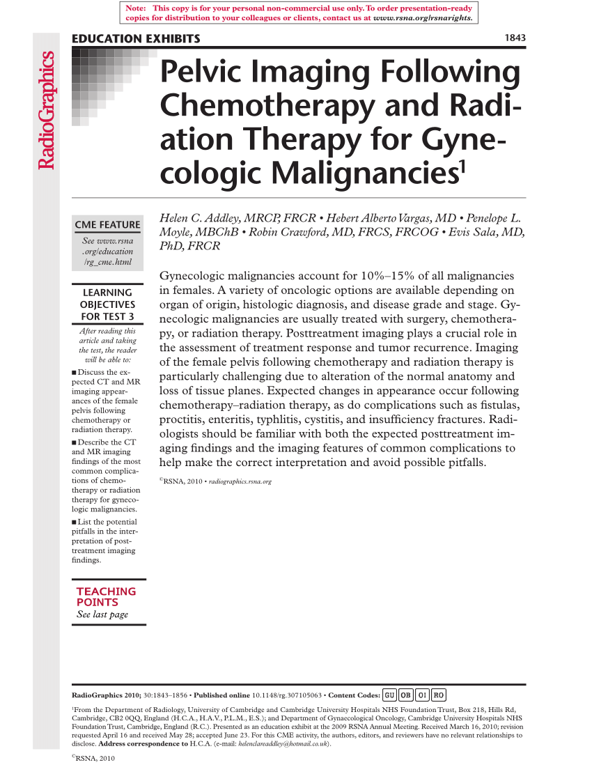 Pdf Pelvic Imaging Following Chemotherapy And Radiation Therapy For Gynecologic Malignancies 1 2790