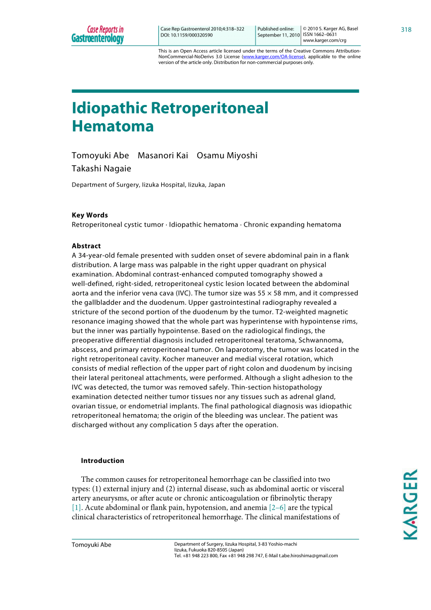 PDF Idiopathic Retroperitoneal Hematoma