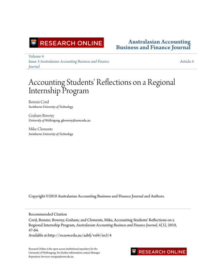 (PDF) Accounting Students' Reflections on a Regional Internship Program