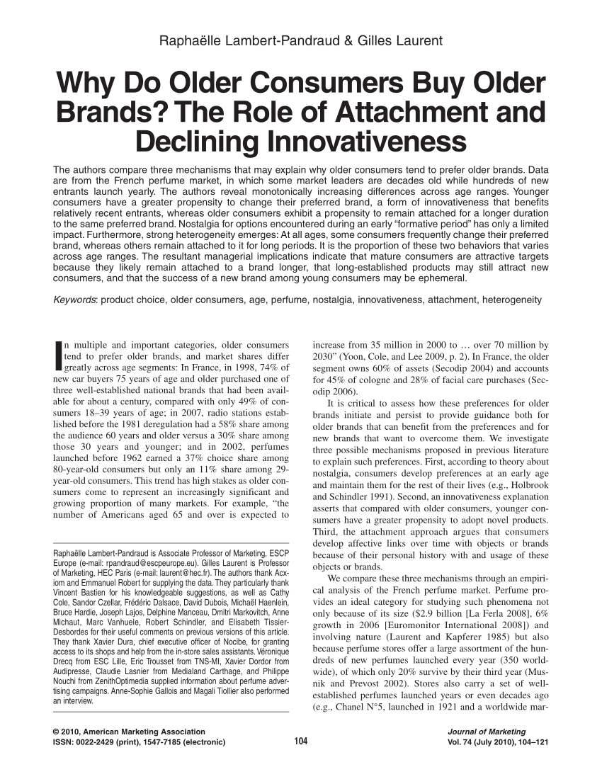 PDF) Why Do Older Consumers Buy Older Brands? The Role of Attachment and  Declining Innovativeness