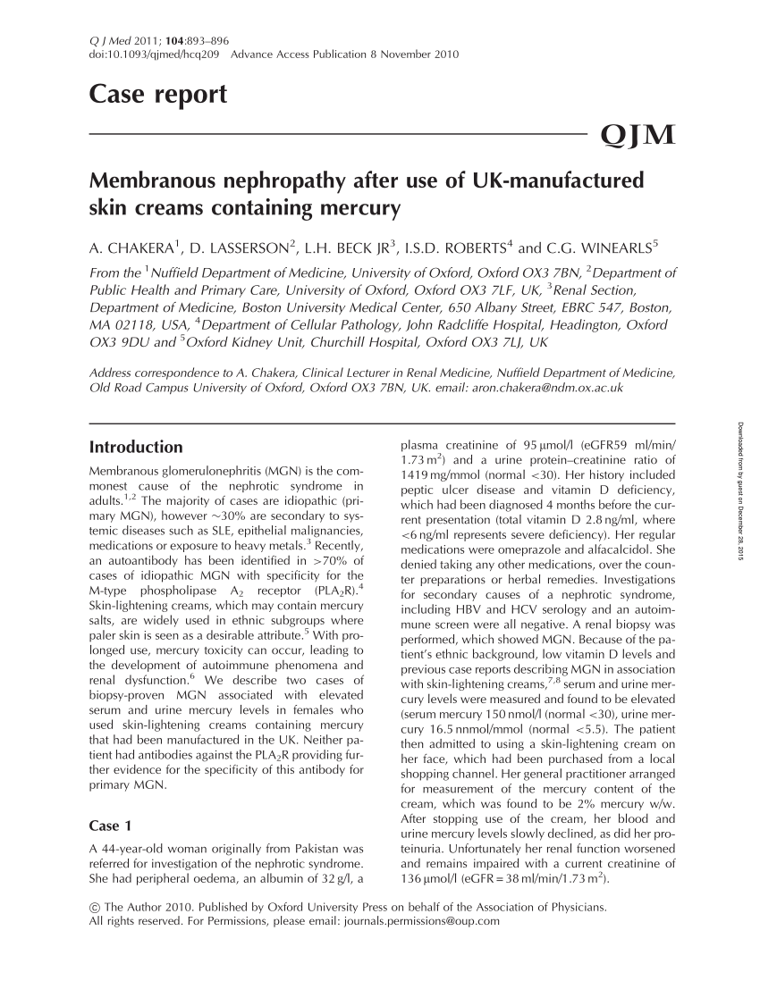 PDF Membranous nephropathy after use of UK manufactured skin