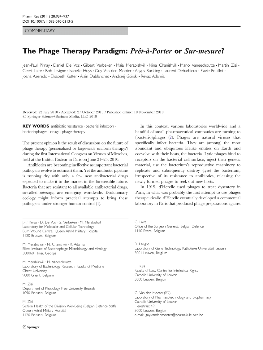 Pdf The Phage Therapy Paradigm Pret A Porter Or Sur Mesure