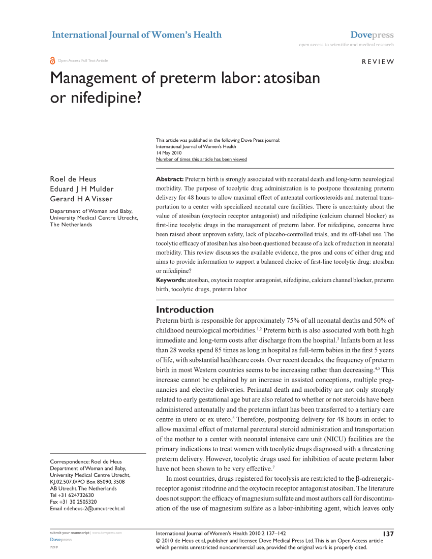 PDF) Management of preterm labor Atosiban or nifedipine? image