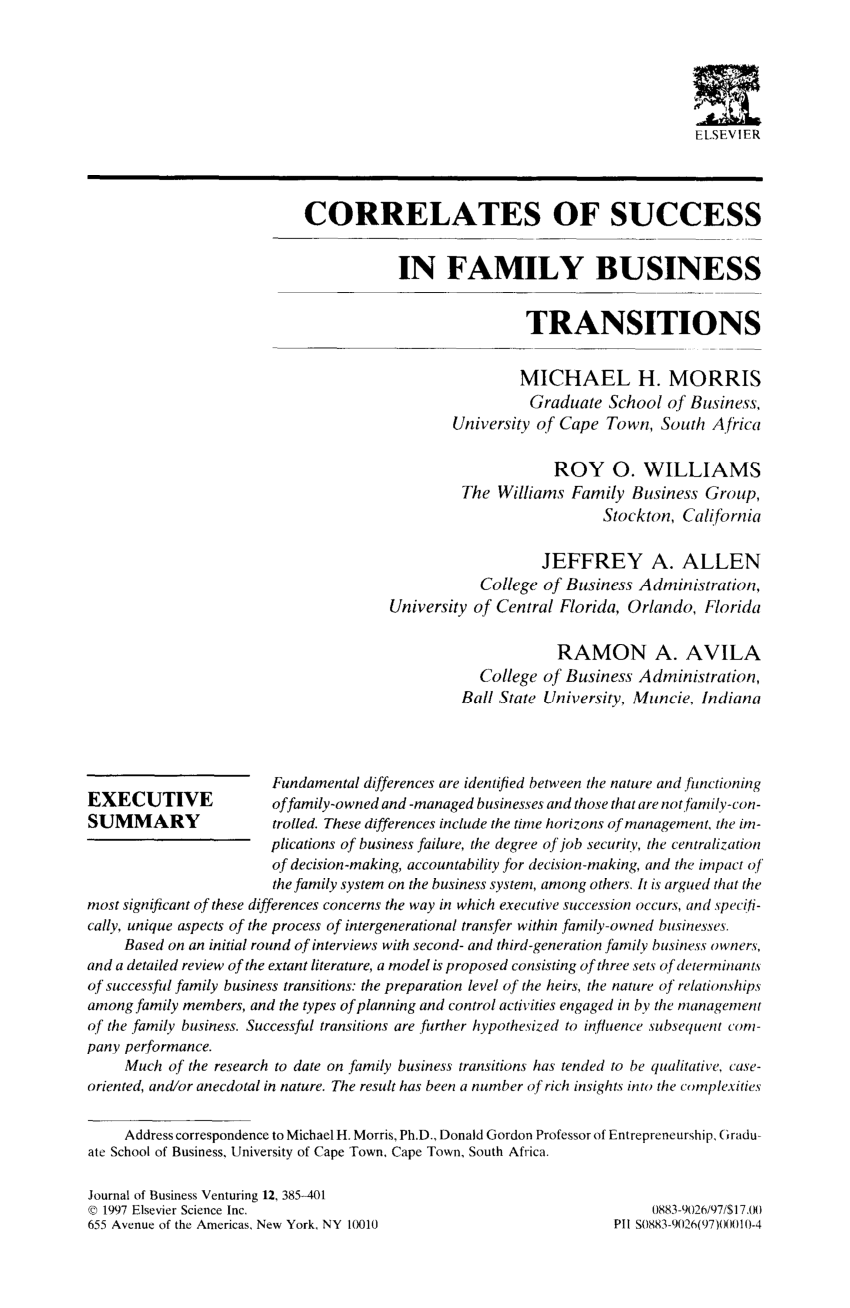 PDF) Correlates of success in family business transitions