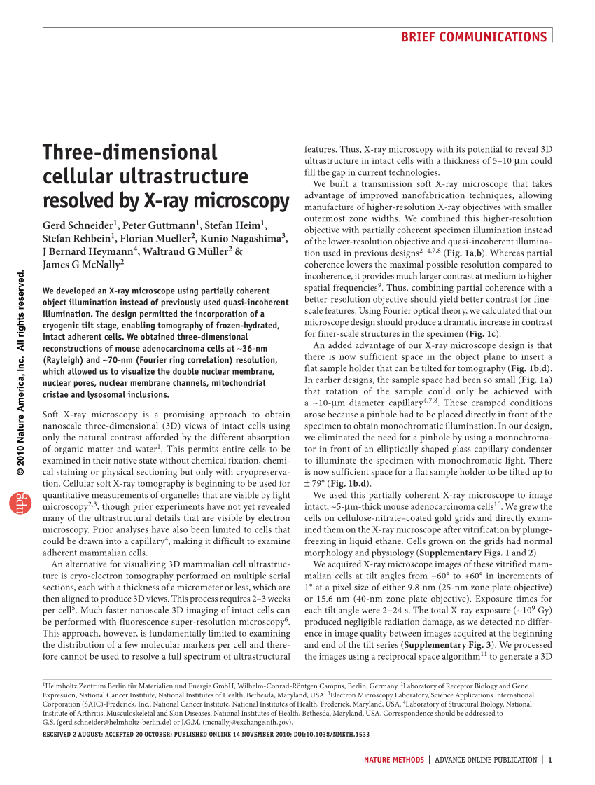 PDF Three dimensional cellular ultrastructure resolved by X ray