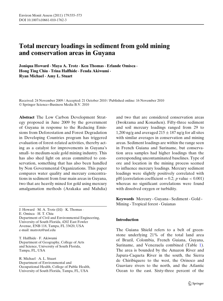 PDF) Total mercury loadings in sediment from gold mining and