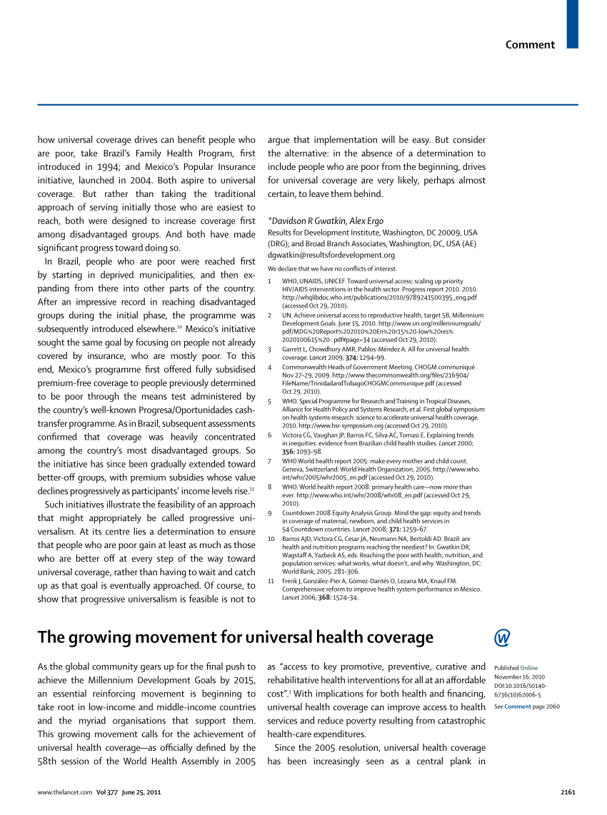 Pdf The Growing Movement For Universal Health Coverage