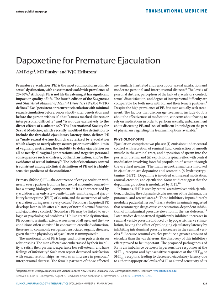 PDF Dapoxetine for Premature Ejaculation