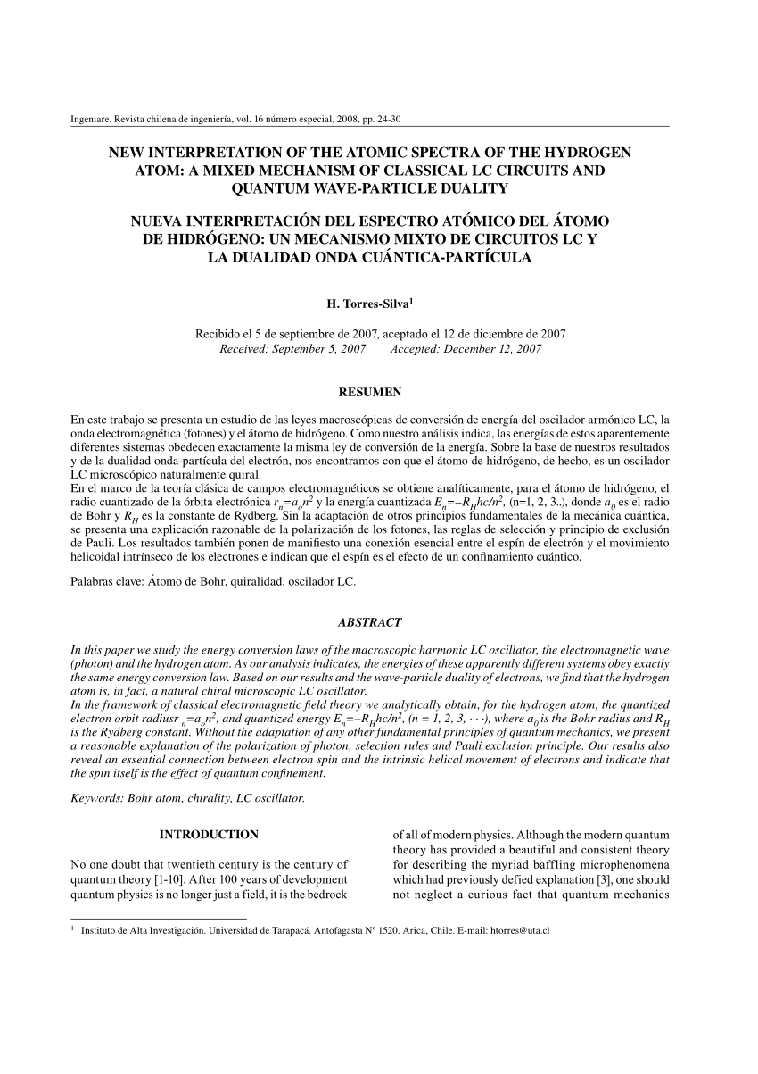 Pdf New Interpretation Of The Atomic Spectra Of The Hydrogenatom A Mixed Mechanism Of Classical Lc Circuits Andquantum Wave Particle Duality