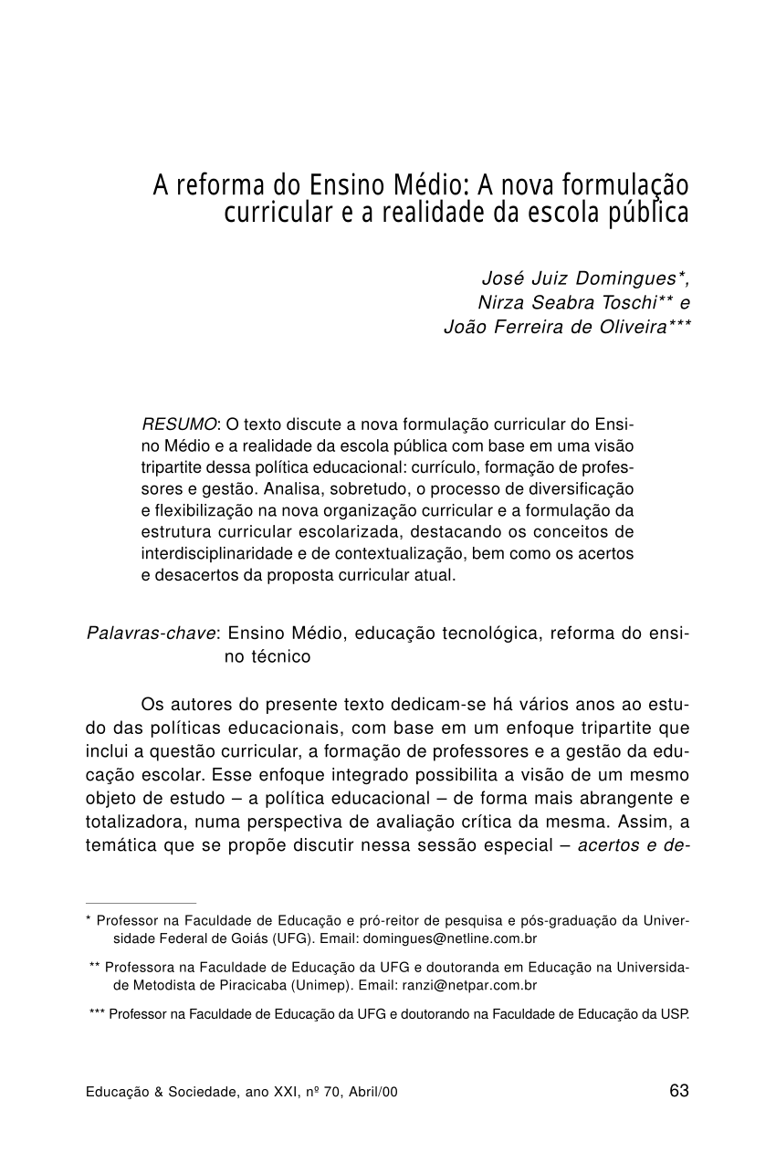 PDF) A REFORMA DO ENSINO MÉDIO COMO MECANISMO DE INTENSIFICAÇÃO DO