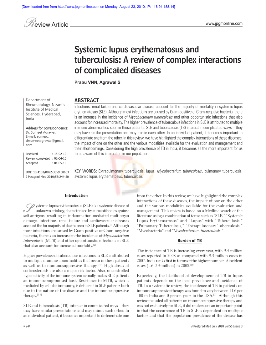 Pdf Systemic Lupus Erythematosus And Tuberculosis A Review Of