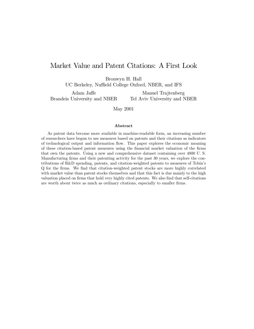 Pdf Market Value And Patent Citations A First Look