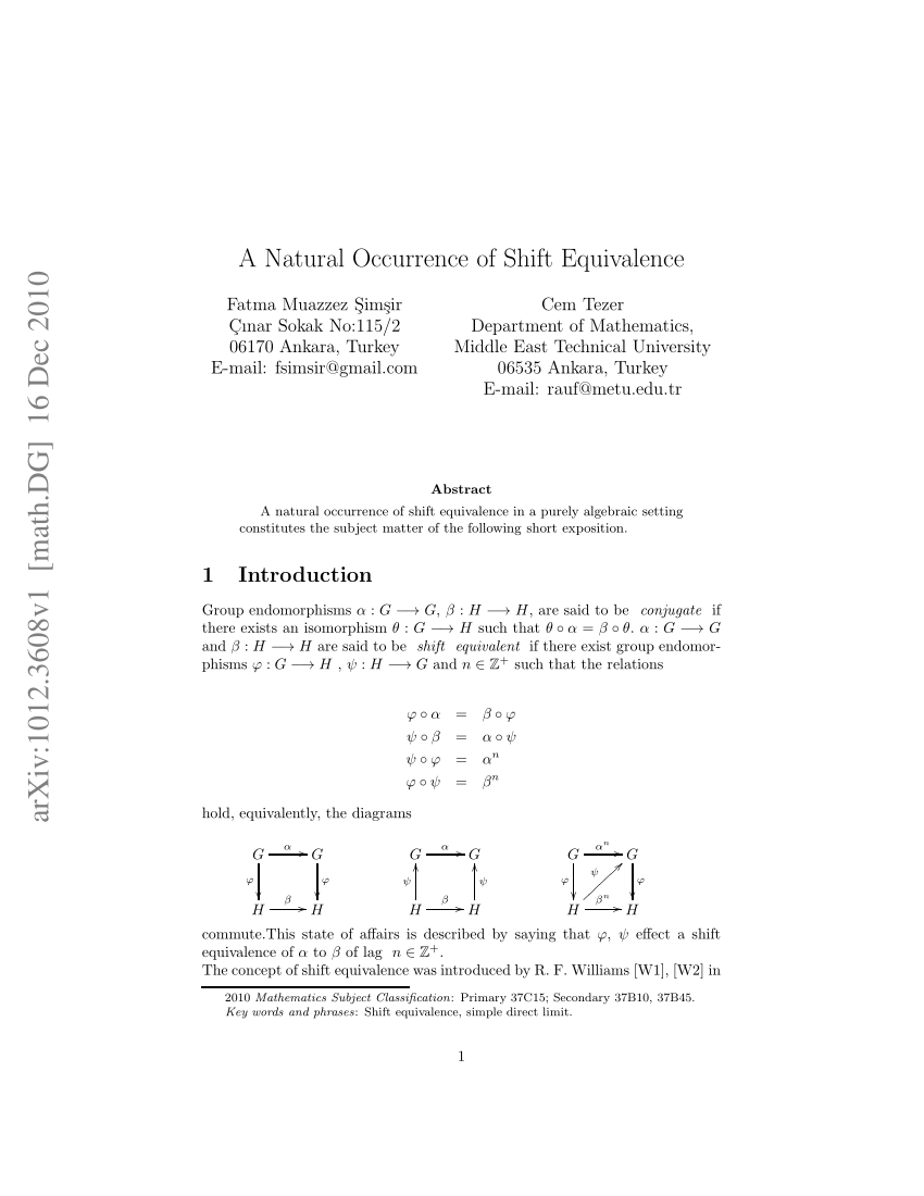Pdf A Natural Occurrence Of Shift Equivalence
