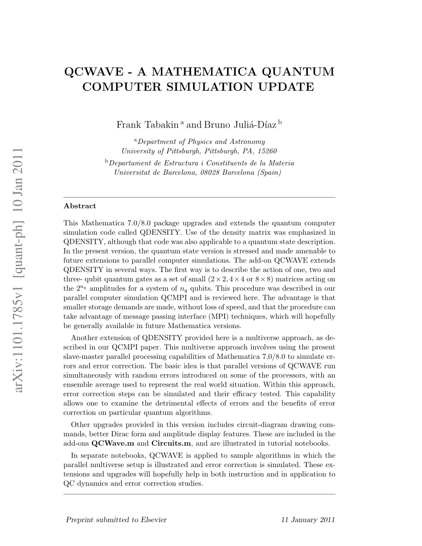 Pdf Qcwave A Mathematica Quantum Computer Simulation Update