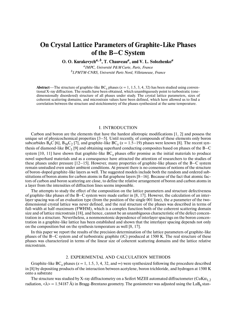 Pdf On Crystal Lattice Parameters Of Graphite Like Phases Of The B C System