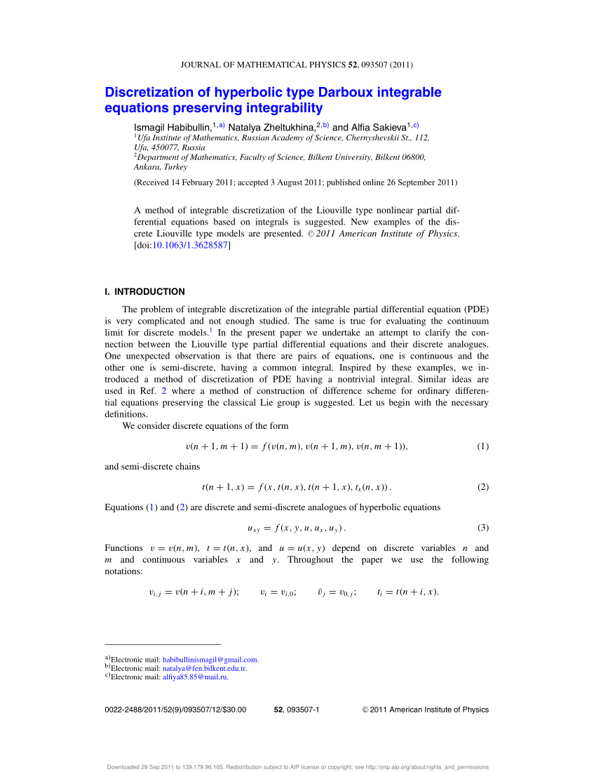Pdf Discretization Of Hyperbolic Type Darboux Integrable Equations Preserving Integrability