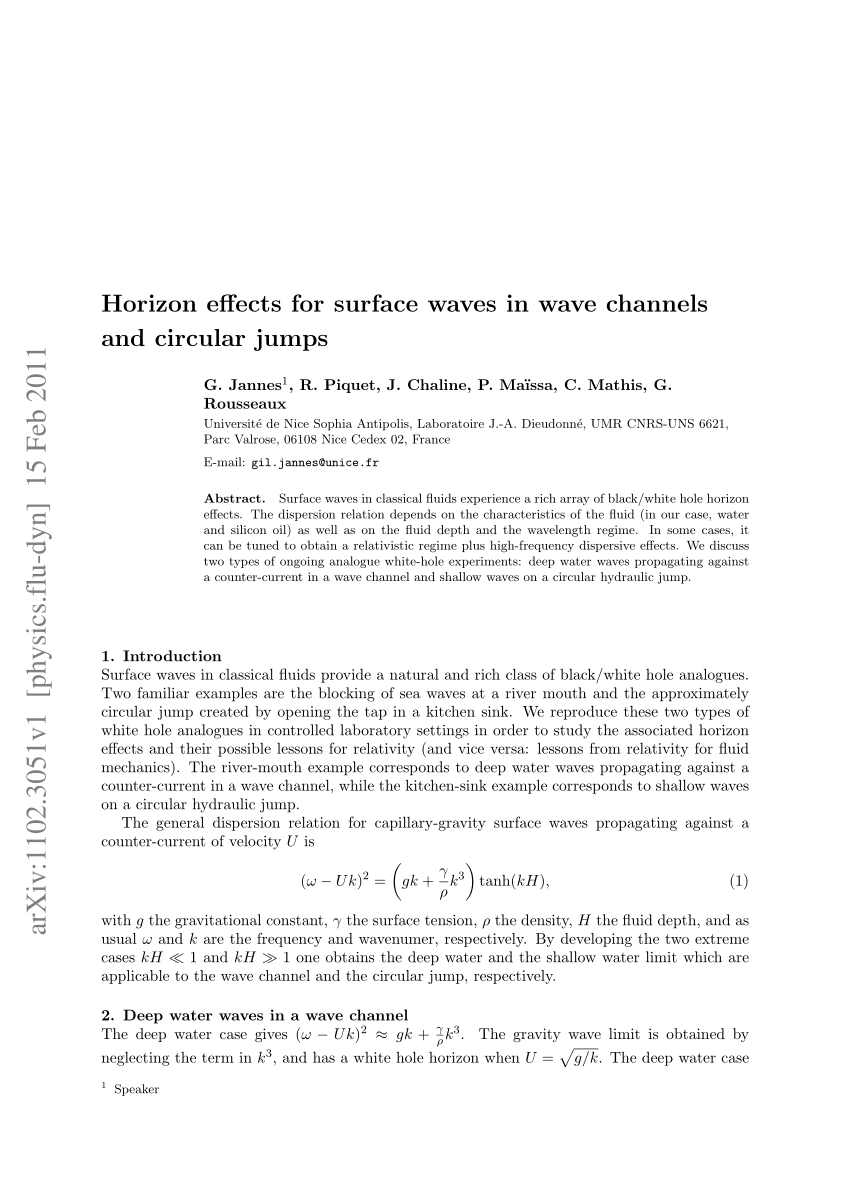Pdf Horizon Effects For Surface Waves In Wave Channels And Circular Jumps