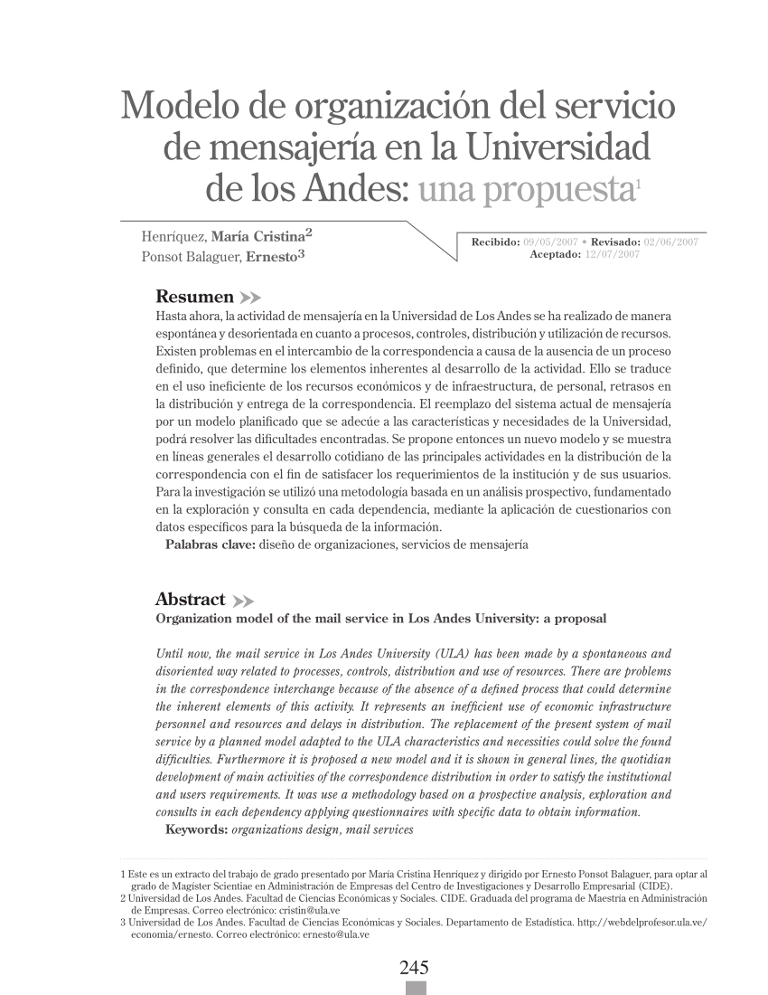 PDF) Modelo de organización del servicio de mensajería en la universidad de  Los Andes: una propuesta