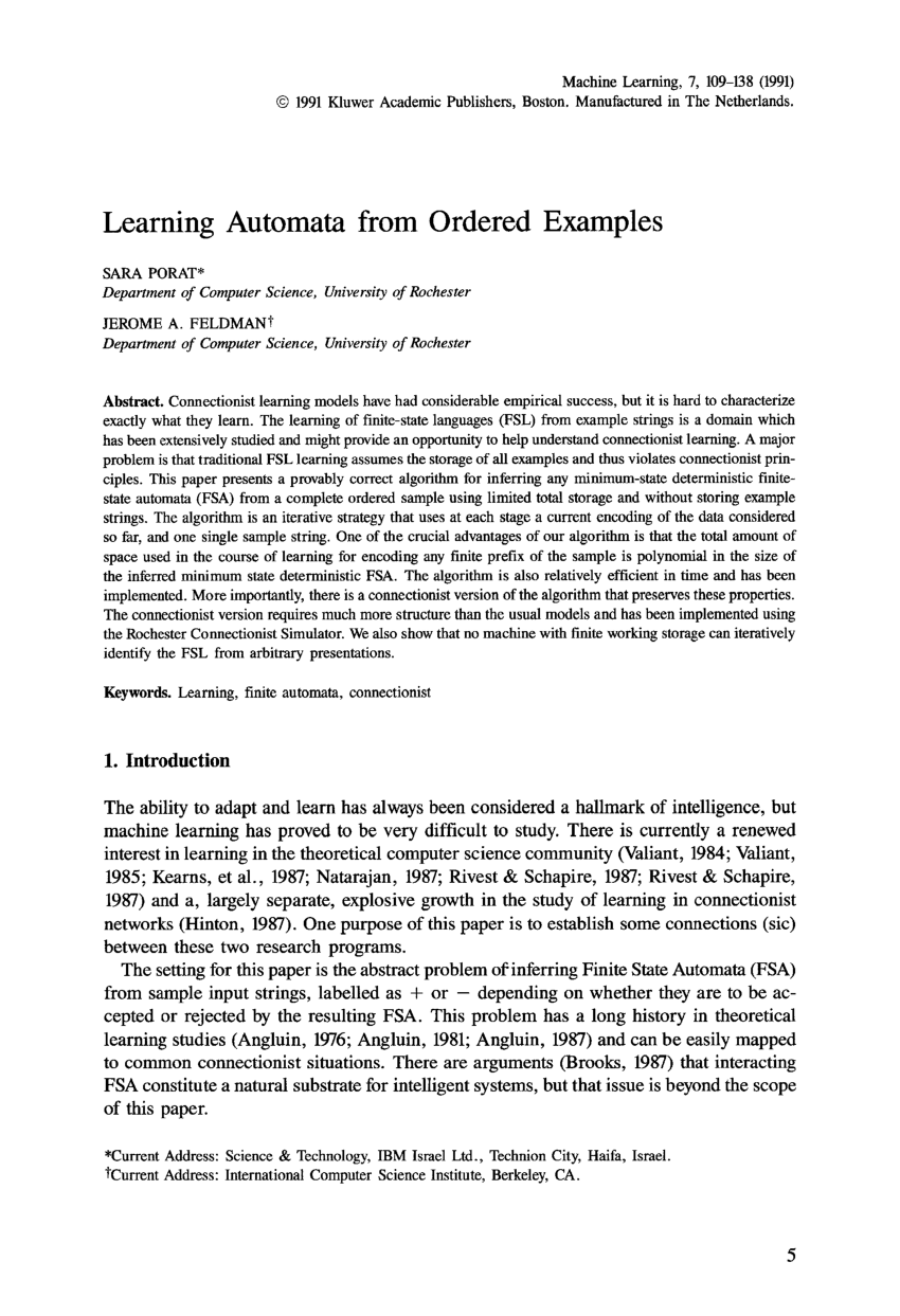 Learning Automata from Ordered Examples