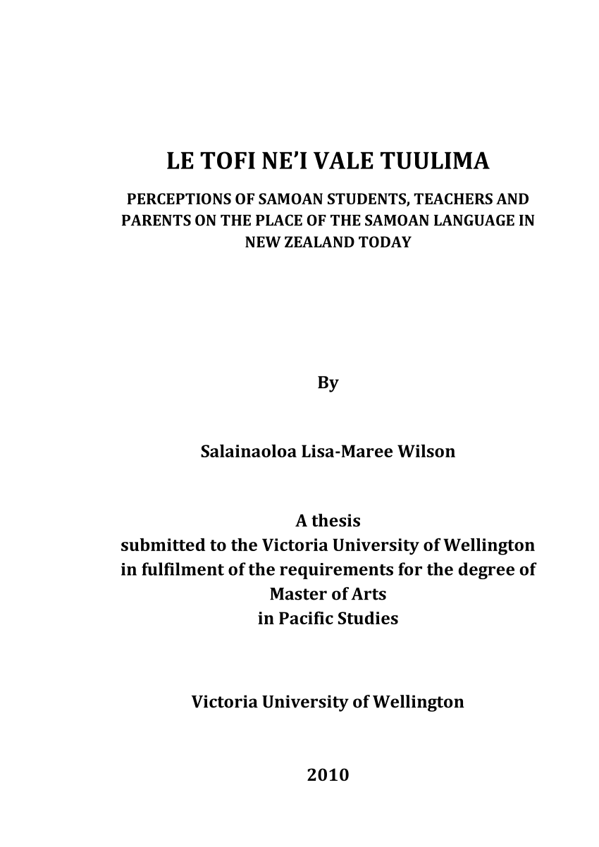 PDF) Le Tofi ne'i Vale Tuulima: Perceptions of Samoan Students ...