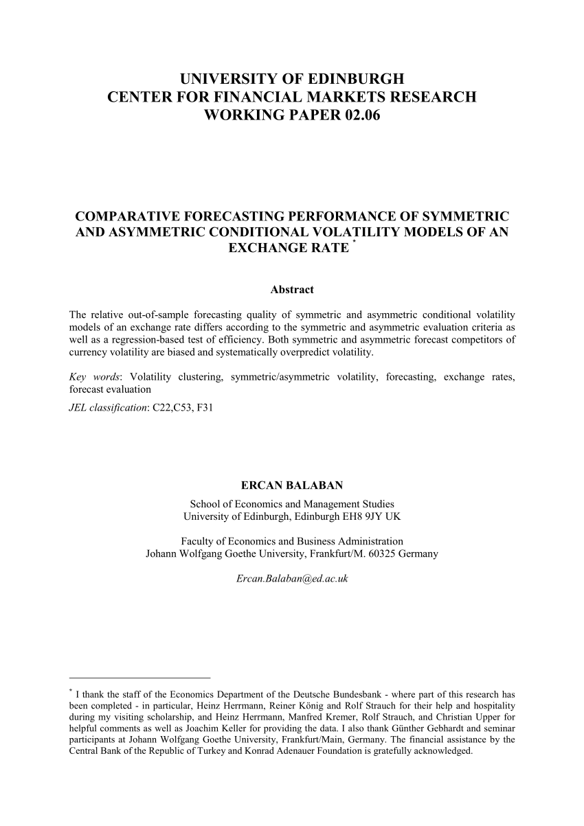 Pdf Comparative Forecasting Performance Of Symmetric And Asymmetric Conditional Volatility Models Of An Exchange Rate