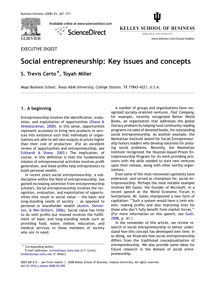 research topics on social entrepreneurship