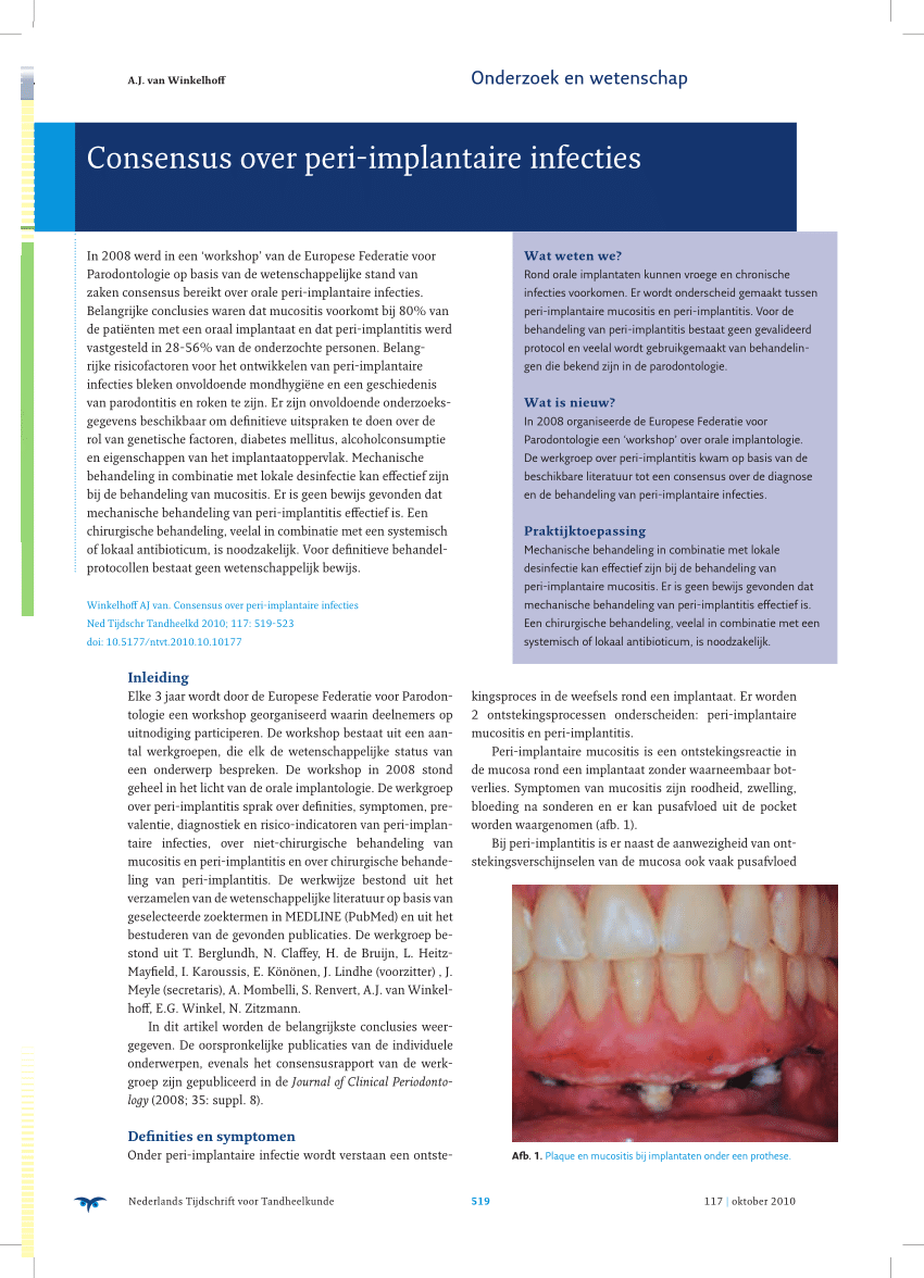 Pdf Consensus Over Peri Implantaire Infecties