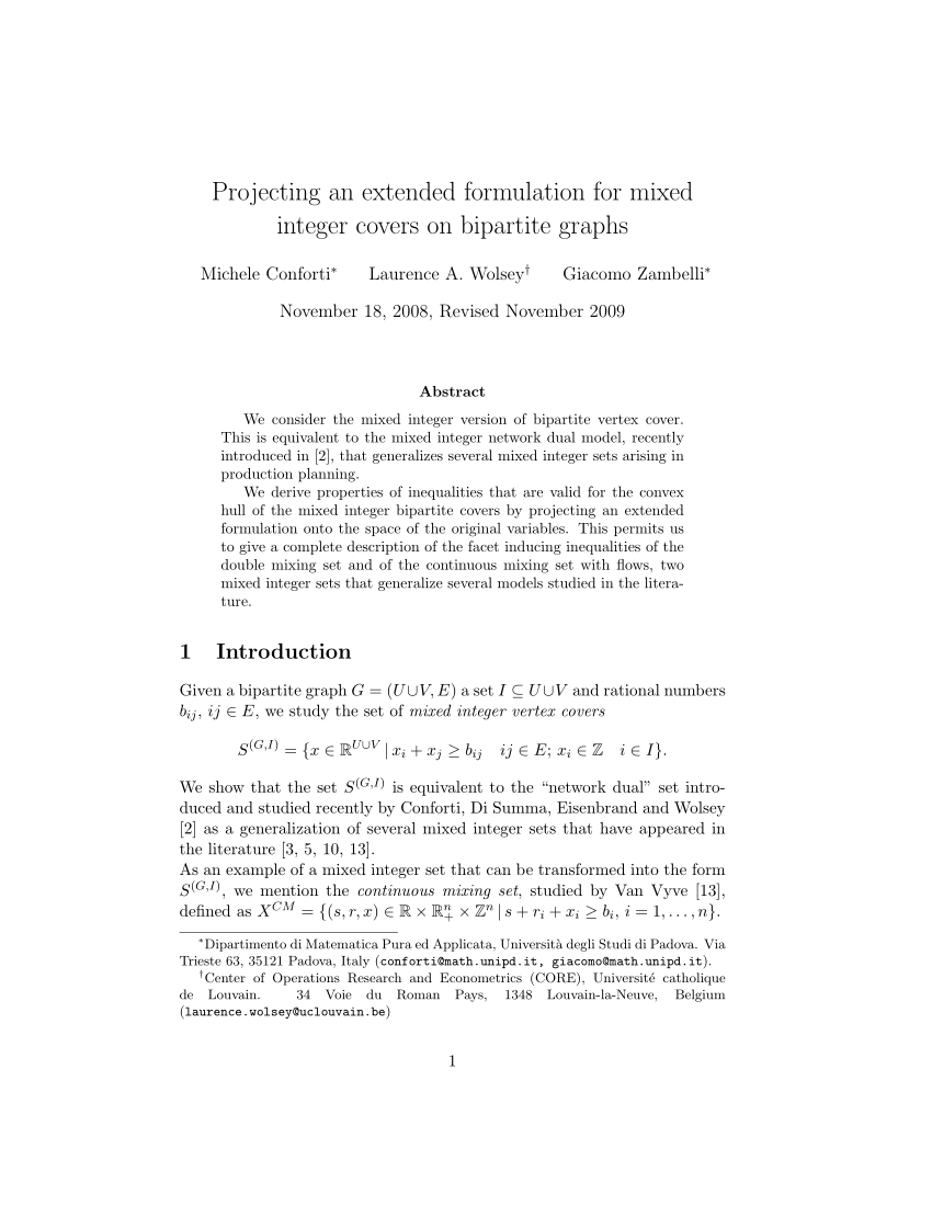 PDF Projecting an Extended Formulation for Mixed Integer Covers