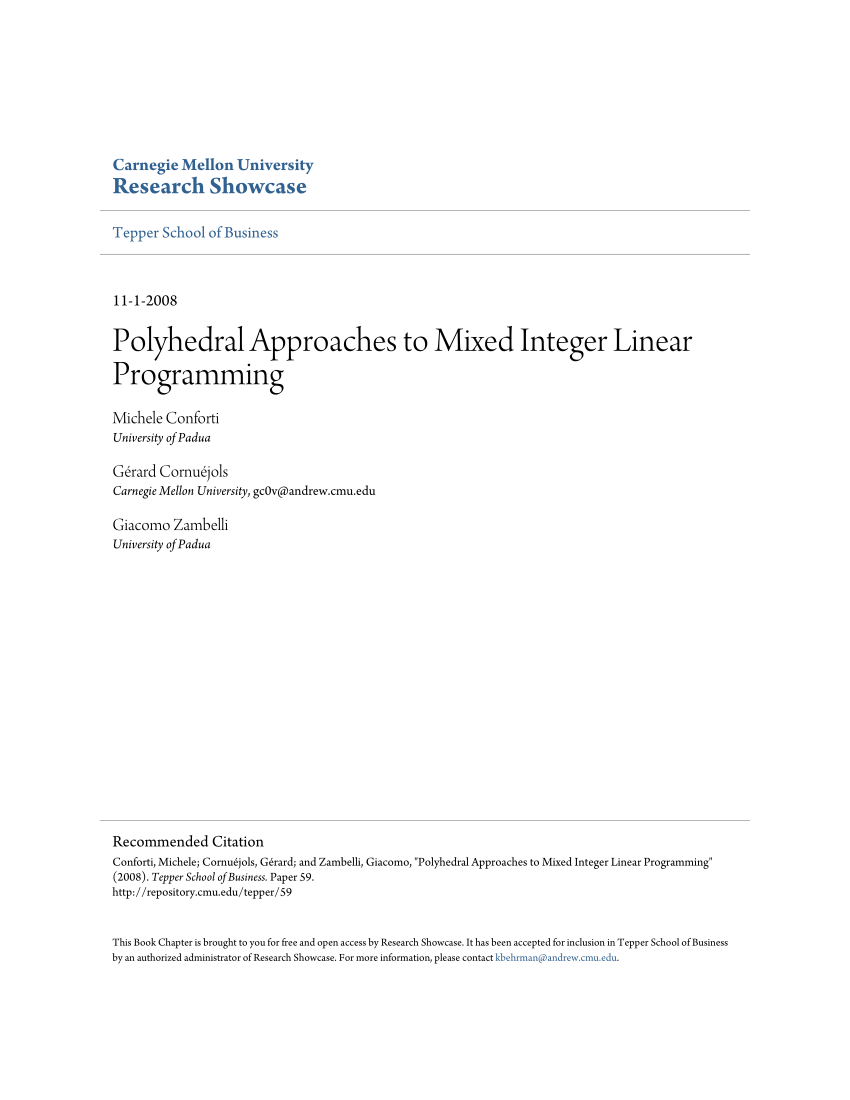 PDF Polyhedral Approaches to Mixed Integer Linear Programming