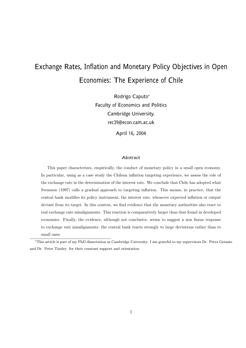 Pdf Exchange Rates Inflation And Monetary Policy Objectives In - pdf exchange rates inflation and monetary policy objectives in open economies the experience of chile