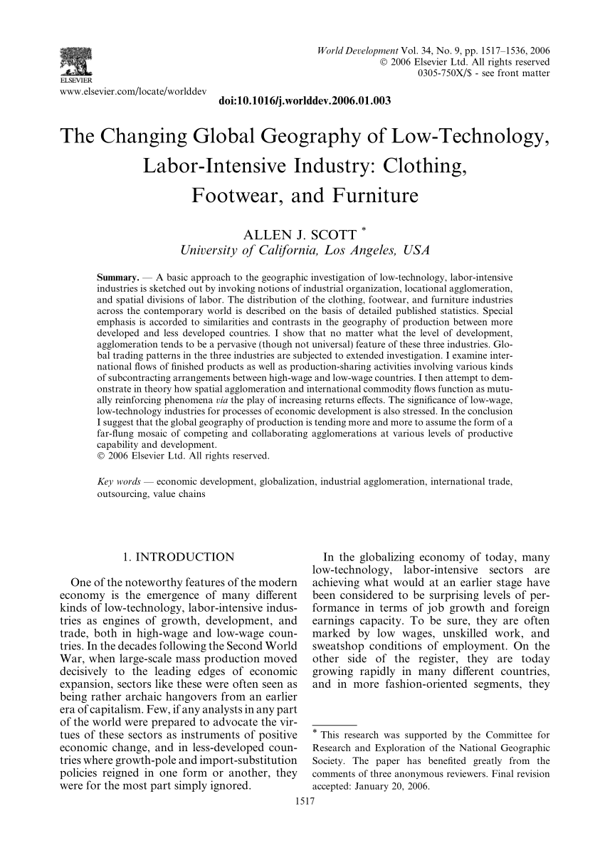 Pdf The Changing Global Geography Of Low Technology Labor
