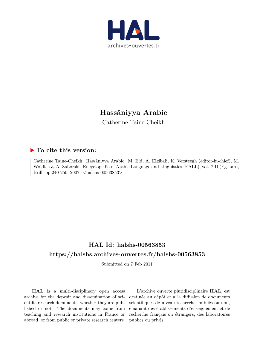 Pdf Hassaniyya Arabic