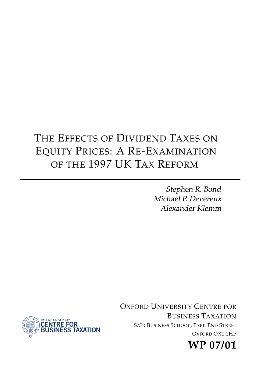 Pdf The Effects Of Dividend Taxes On Equity Prices A Re Examination Of The 1997 Uk Tax Reform