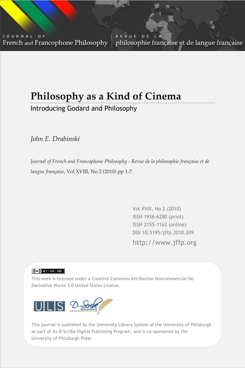 Pdf Philosophy As A Kind Of Cinema Introducing Godard And Philosophy