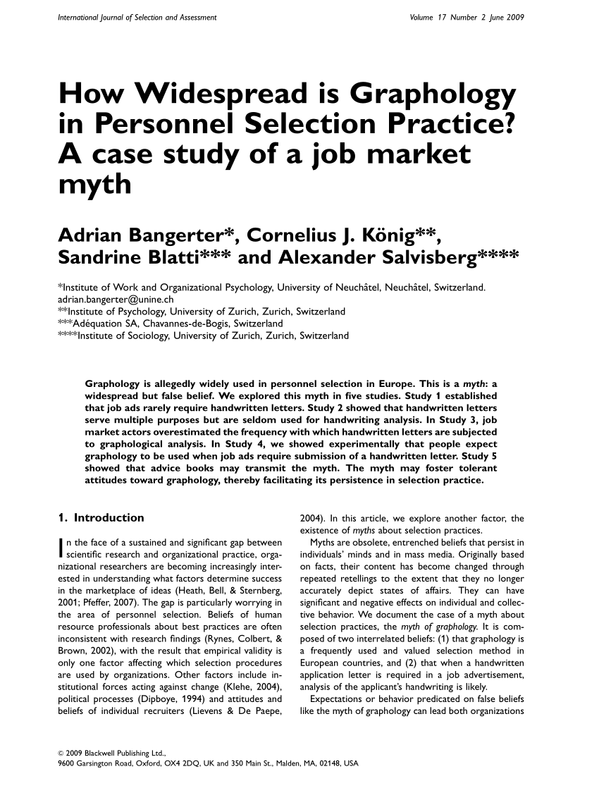 Pdf How Widespread Is Graphology In Personnel Selection Practice A Case Study Of A Job Market Myth