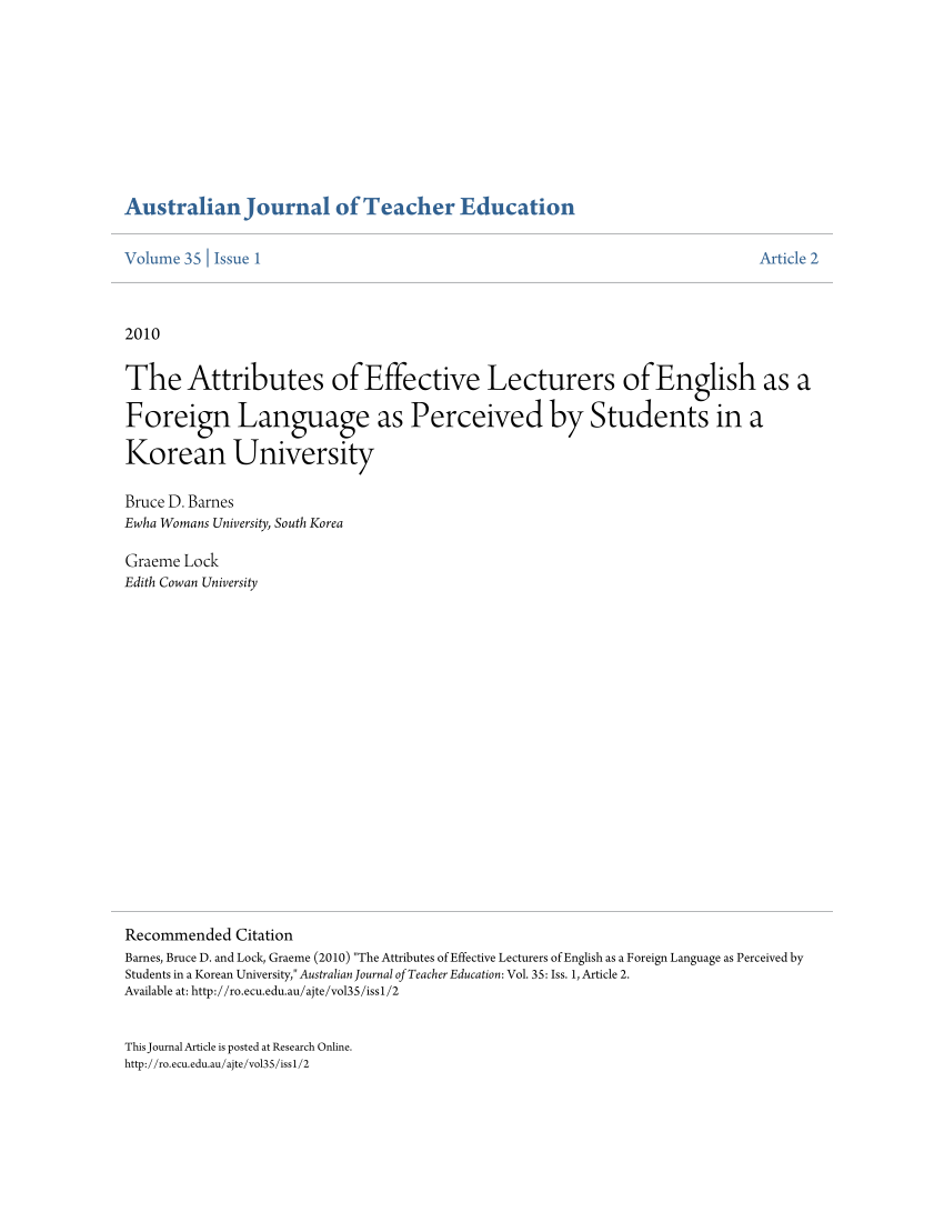 Pdf The Attributes Of Effective Lecturers Of English As A Foreign