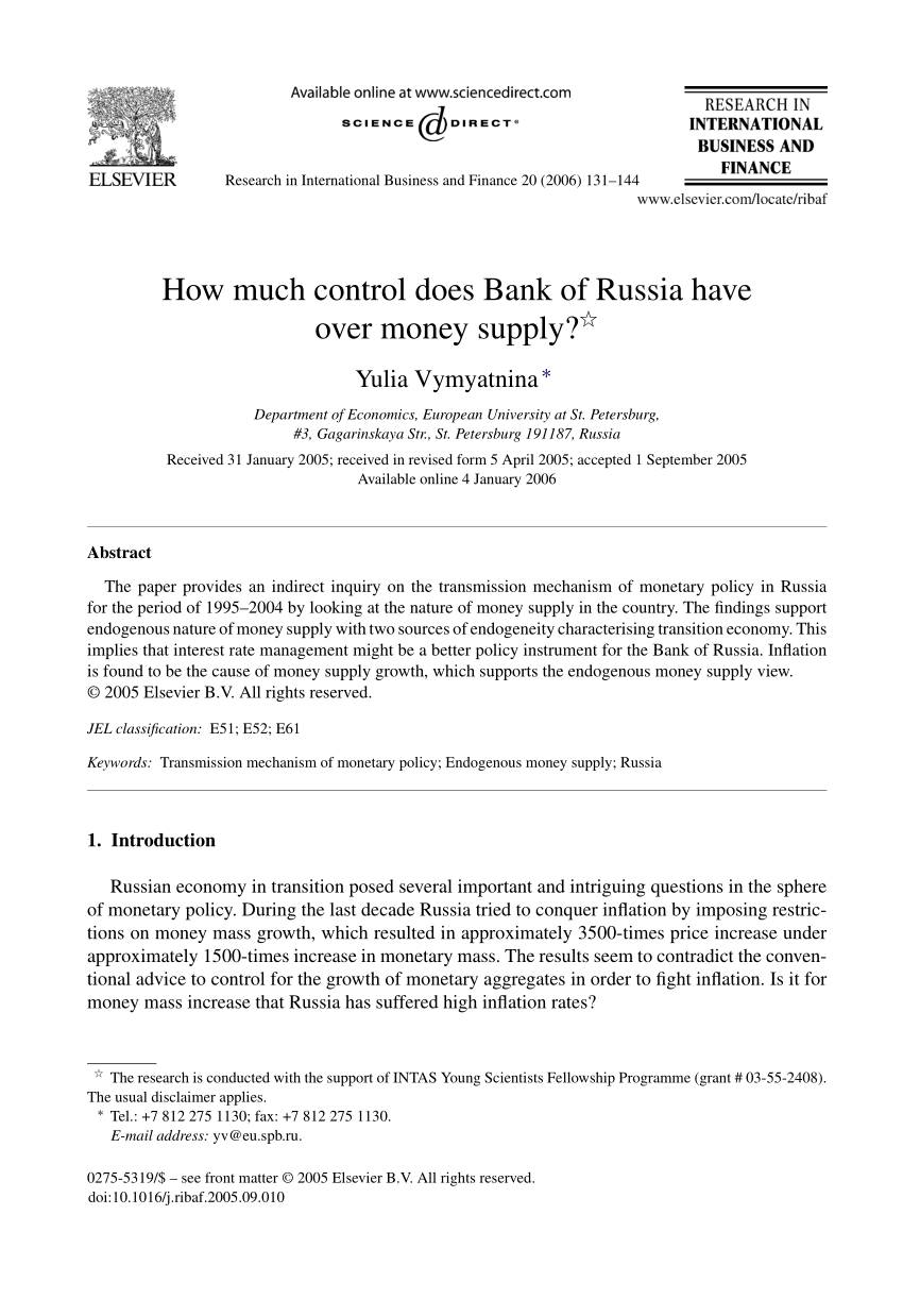 (PDF) How Much Control Does Bank of Russia Have Over Money Supply