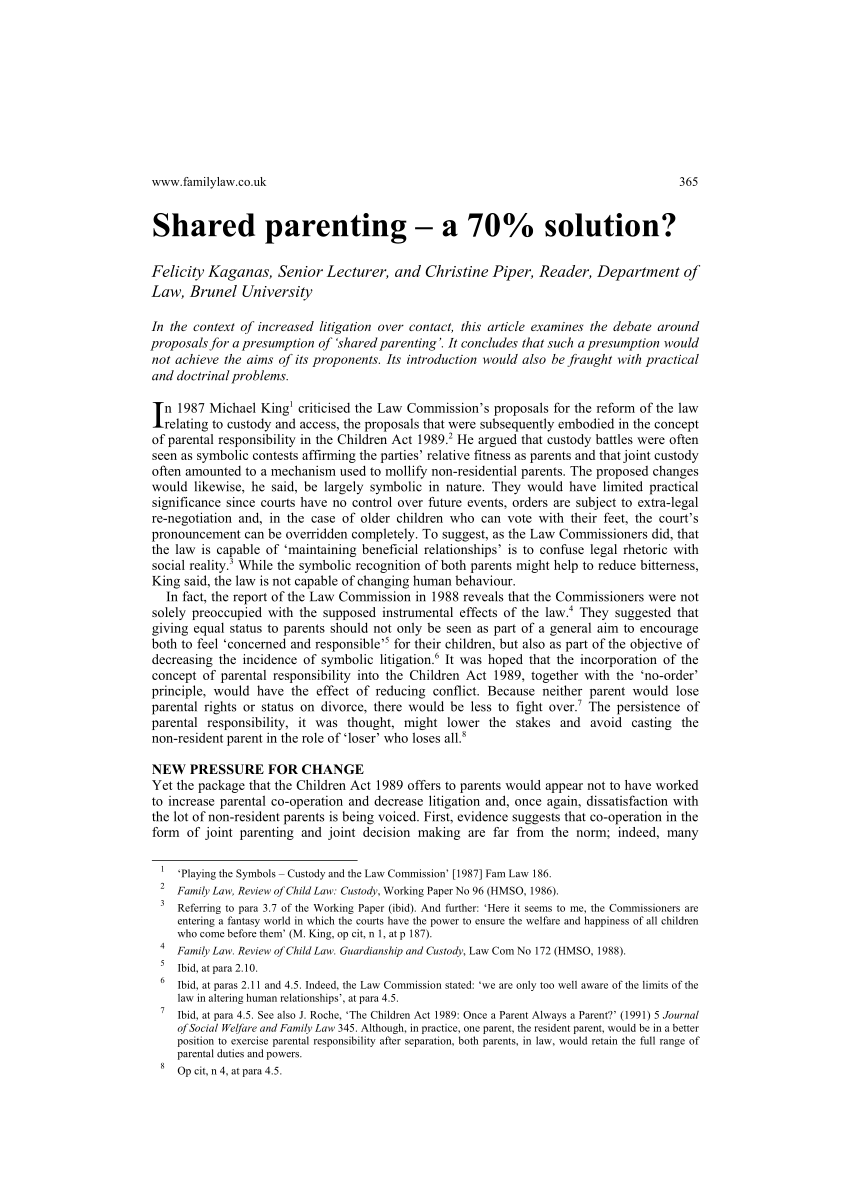 PDF) Shared parenting: A 70% solution?