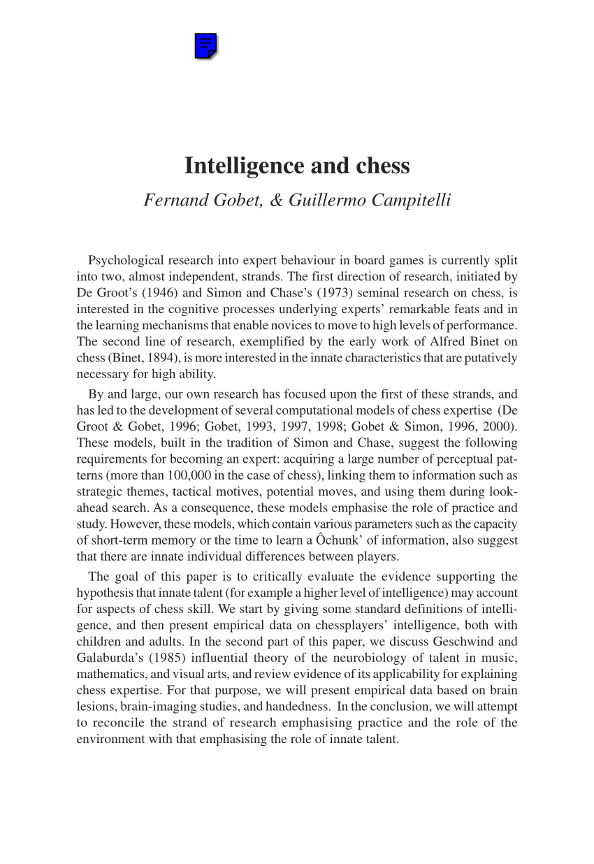 PDF) Does chess need intelligence? — A study with young chess players