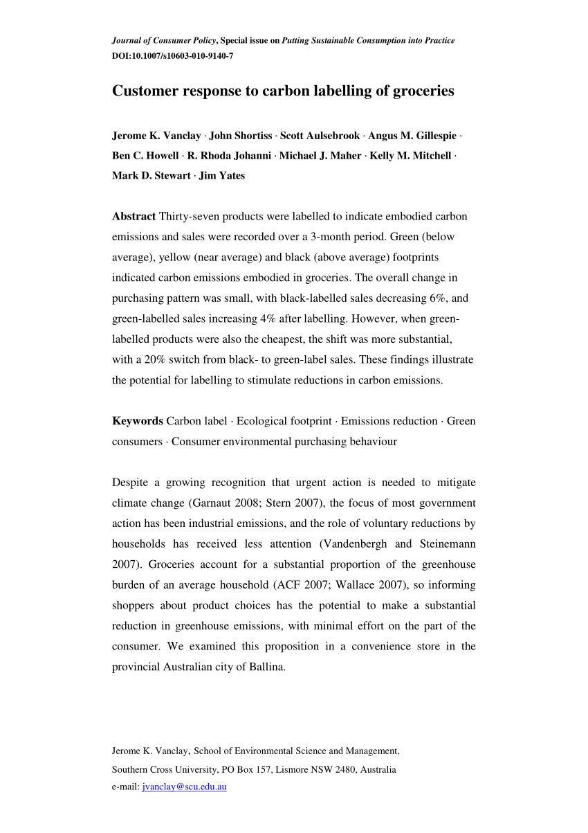 (PDF) Customer Response to Carbon Labelling of Groceries