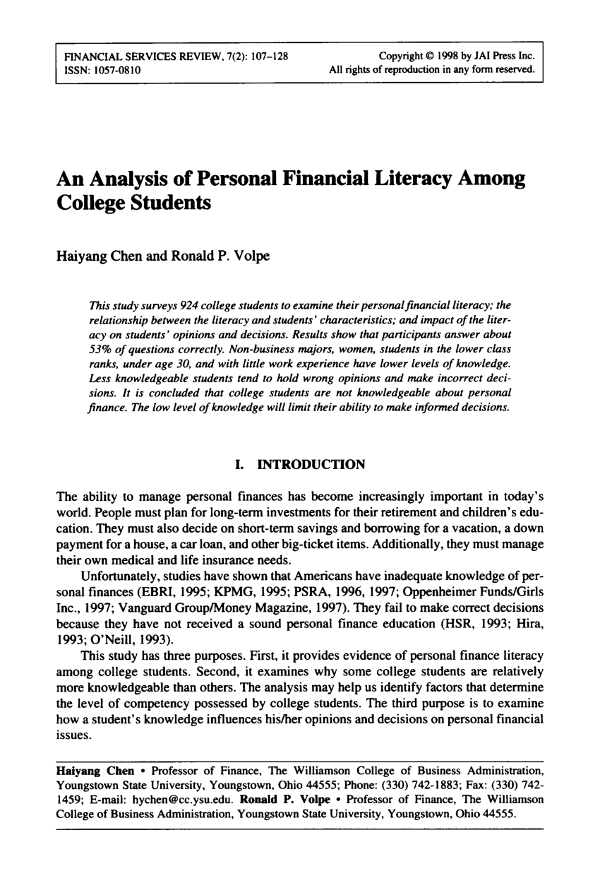 thesis title about financial literacy