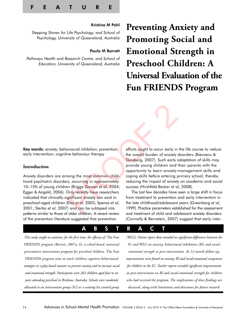PDF) Preventing Anxiety and Promoting Social and Emotional ...