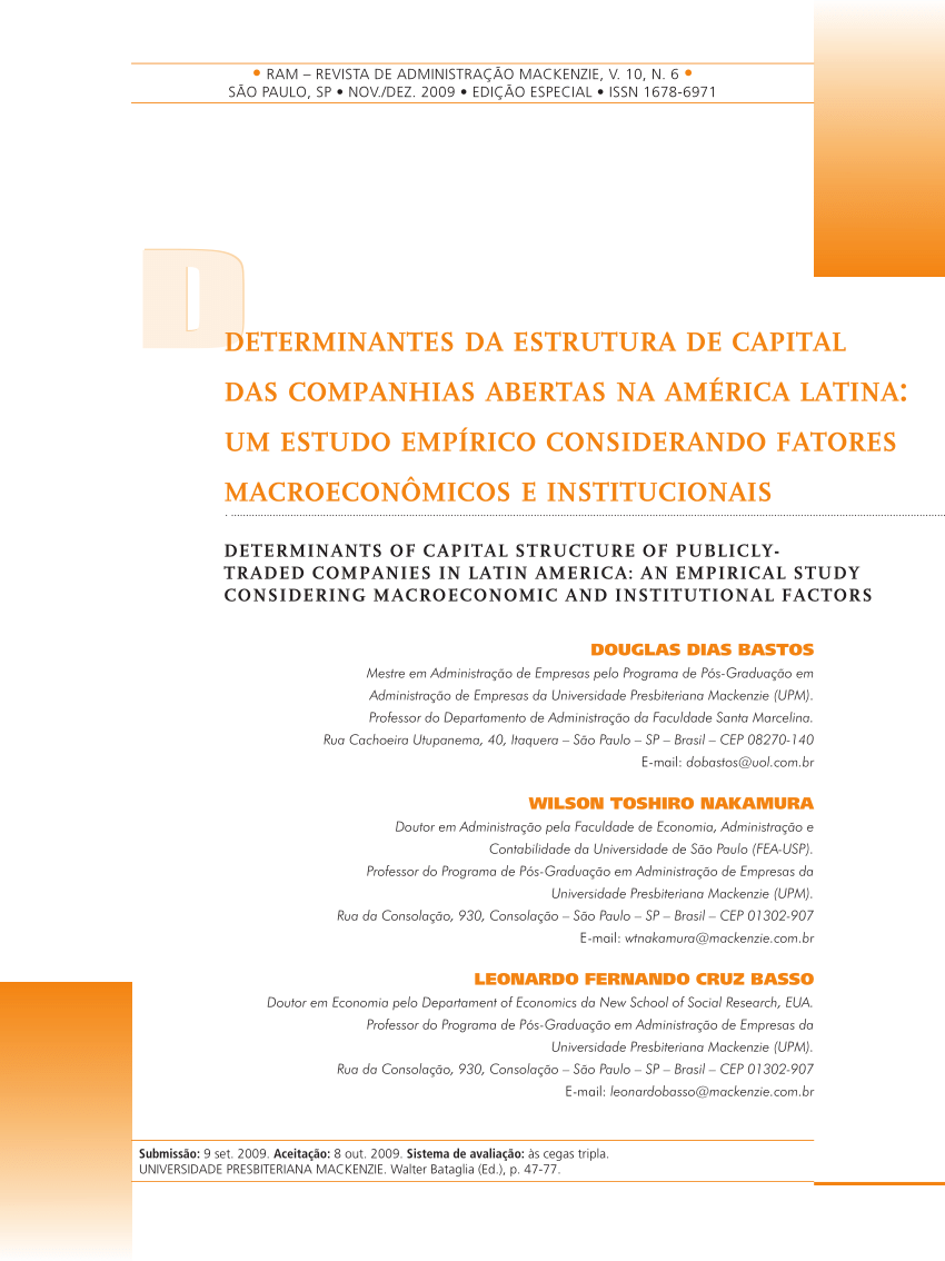 PDF) Determinantes da estrutura de capital das companhias abertas na  América Latina: um estudo empírico considerando fatores macroeconômicos e  institucionais