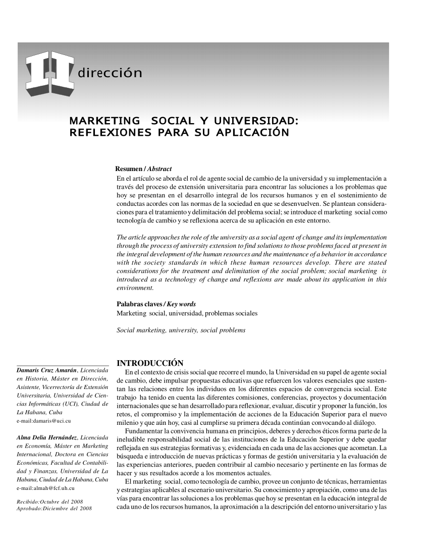 Pdf Marketing Social Y Universidad Reflexiones Para Su Aplicacion