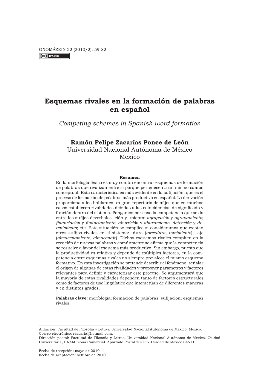 Pdf Esquemas Rivales En La Formacion De Palabras En Espanol Competing Schemes In Spanish Word Formation